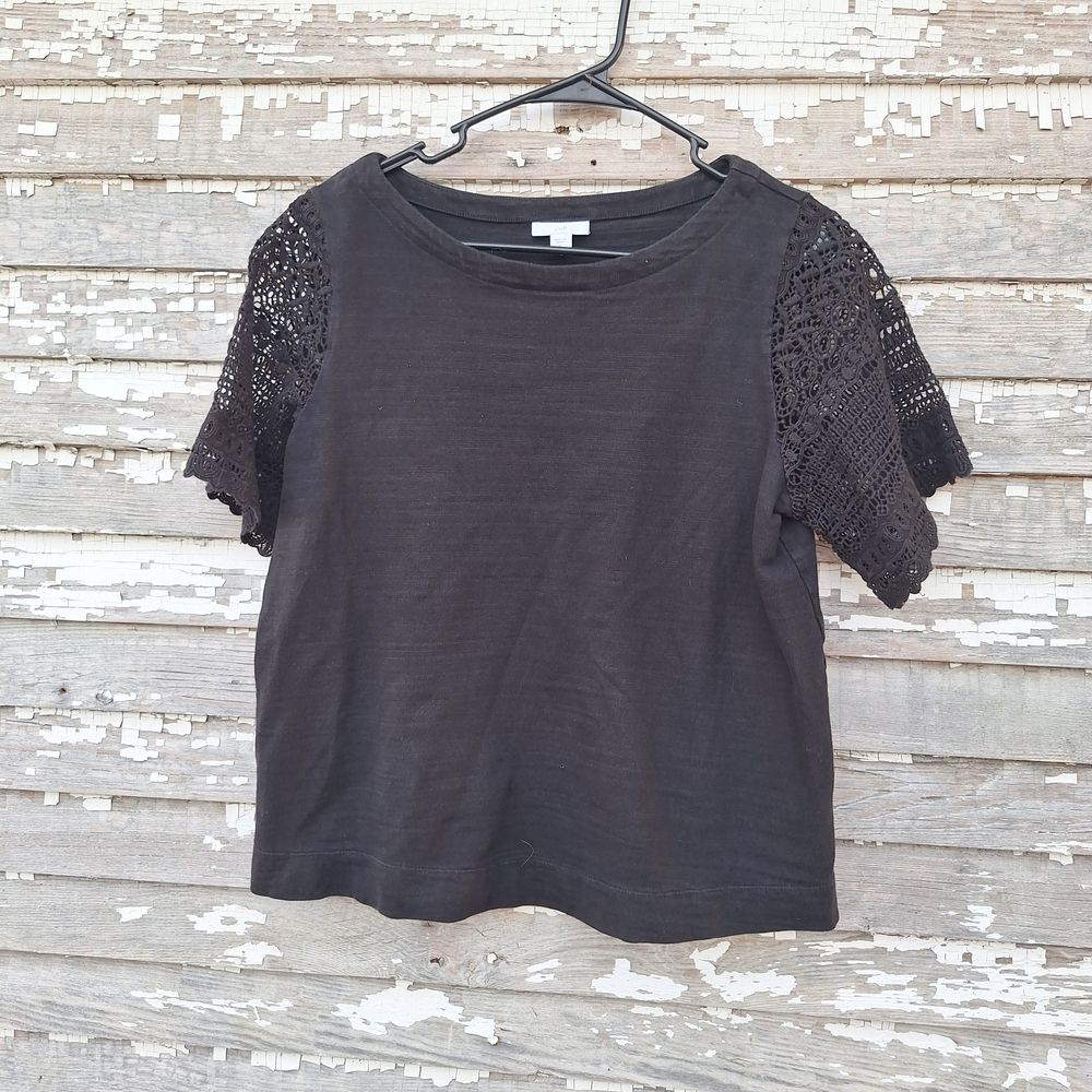 J. Jill Black Crochet Sleeve Top Size Medium Petite